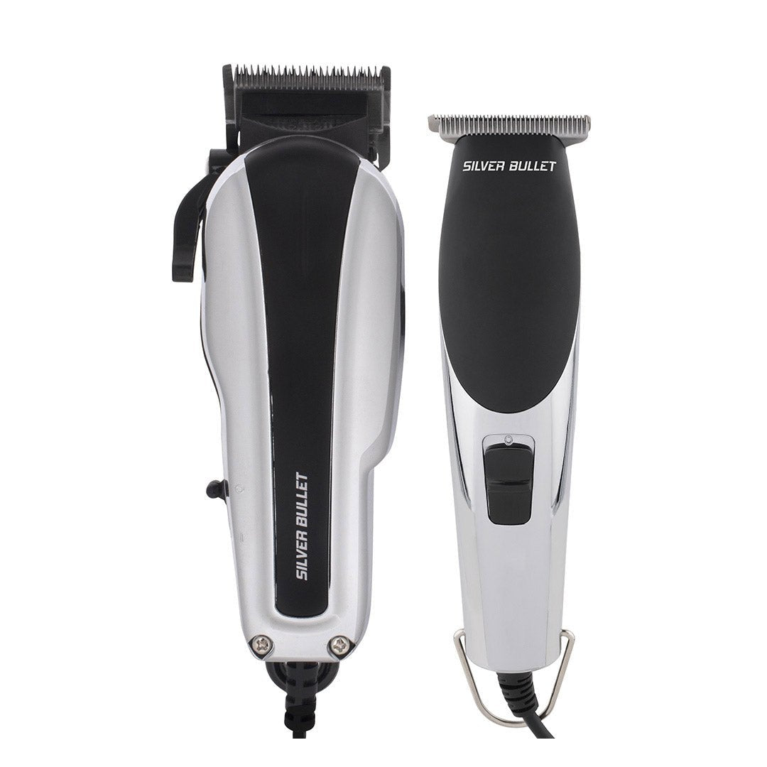 Professional Silver Bullet Dynamic Duo Hair Trimmer & Clipper Set for Men - Precision Grooming Kit for Home Barbering & Styling - Perfect for Beard Trimming, Haircuts & Personal Grooming