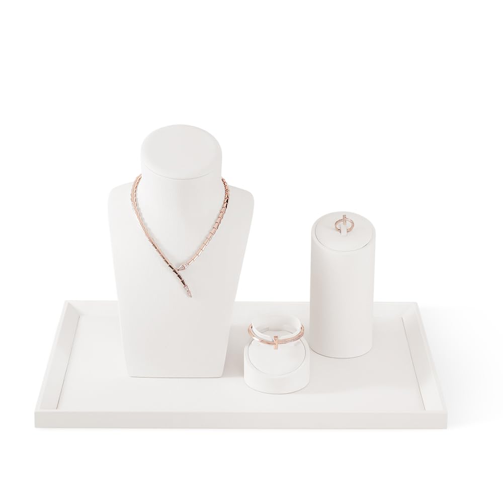 Luxury White Leather Jewelry Tray Organizer - Elegant Jewelry Display for Stores & Dresser Top - Perfect for Necklace, Ring & Earring Storage