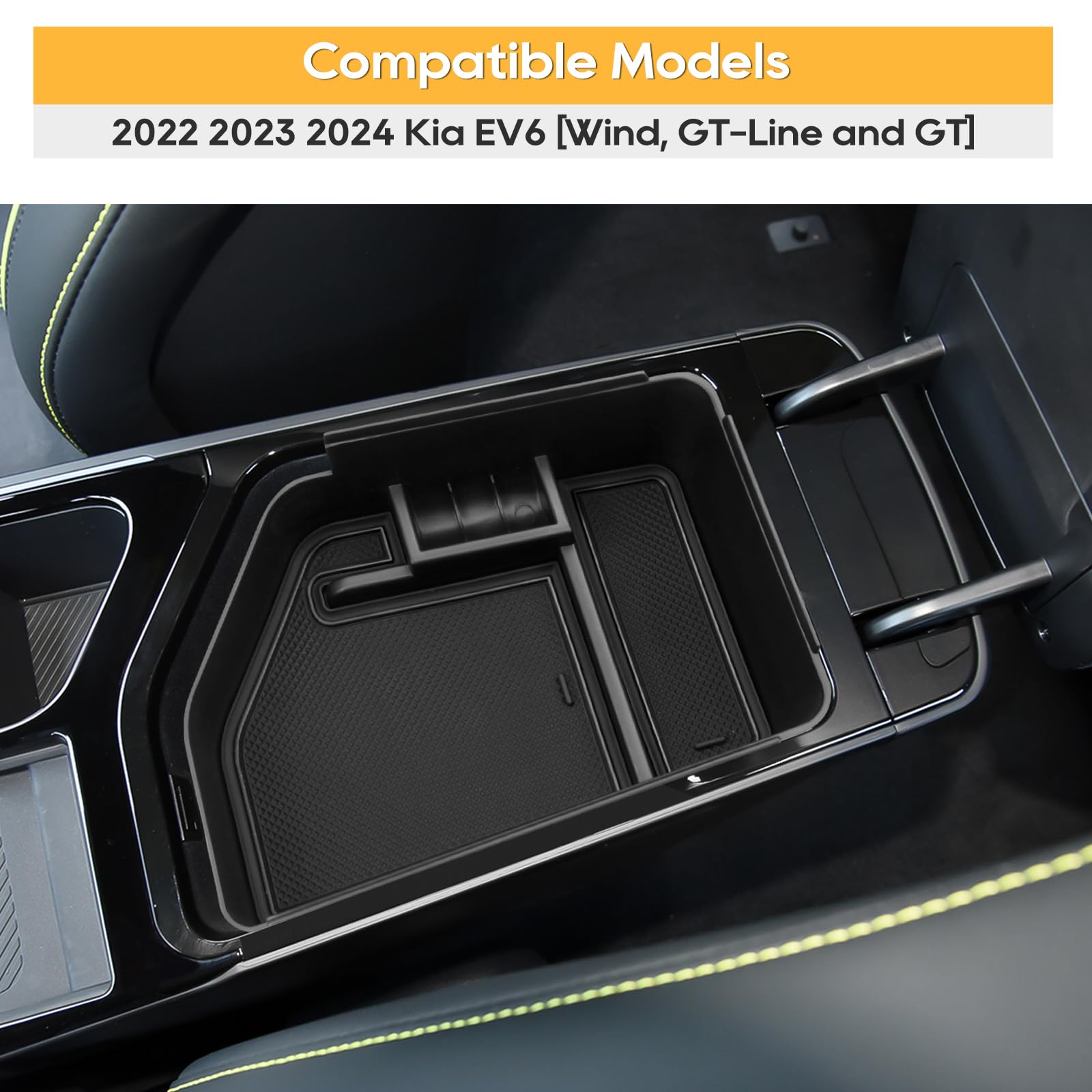 2022-2024 Kia EV6 Center Console Organizer - Premium Armrest Storage Tray with Sunglasses Holder | Car Interior Accessories for EV6 Models | Perfect for Road Trips & Daily Commuting (Black)
