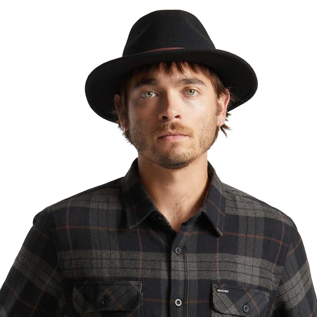 Brixton Messer Fedora Hat for Men - Classic Black Wool Felt Fedora for Outdoor, Casual, and Formal Wear