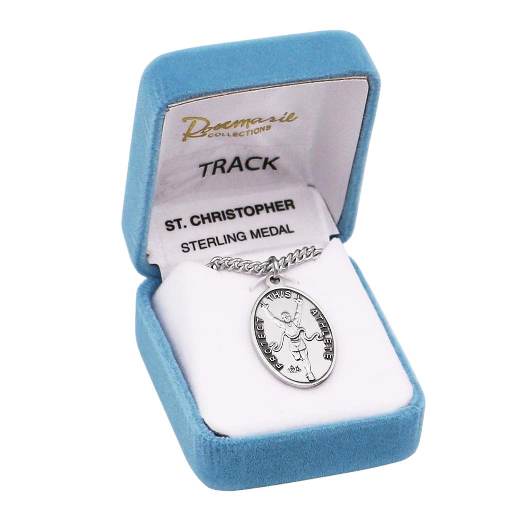 Men's Sterling Silver Saint Christopher Protect This Athlete Sports Medal Pendant Necklace - 24 Inch Religious Gift for Athletes - Perfect for Running, Cycling & Outdoor Sports Protection