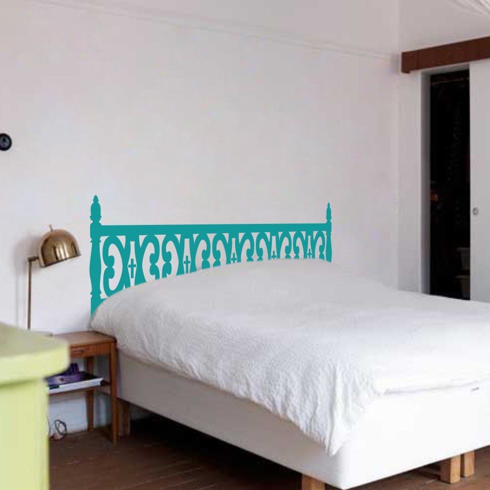 Carved Wood Headboard Wall Decal Sticker - Large Teal Vinyl Wall Art for Bedroom Decor | Perfect for Master Bedroom, Guest Room & Nursery Decoration