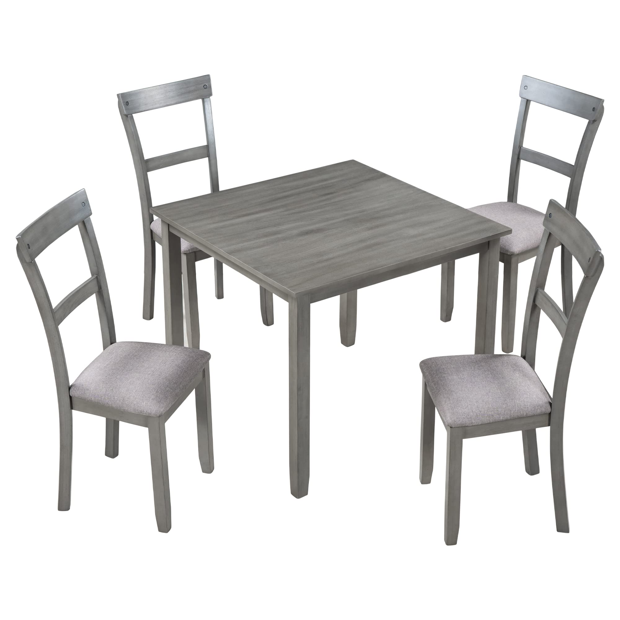 5-Piece Industrial Style Dining Table Set - Vintage Rectangular Wooden Kitchen Table with 4 Burlap Upholstered Chairs & Thick Cushions - Brown & Cottage White - Perfect for Farmhouse, Rustic & Modern Dining Rooms