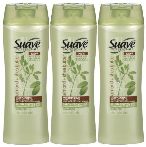 Suave Professionals Almond & Shea Butter Shampoo - 12.6 oz (3 Pack) - Moisturizing & Nourishing Hair Care for Dry, Damaged Hair - Perfect for Daily Use at Home, Gym, or Travel