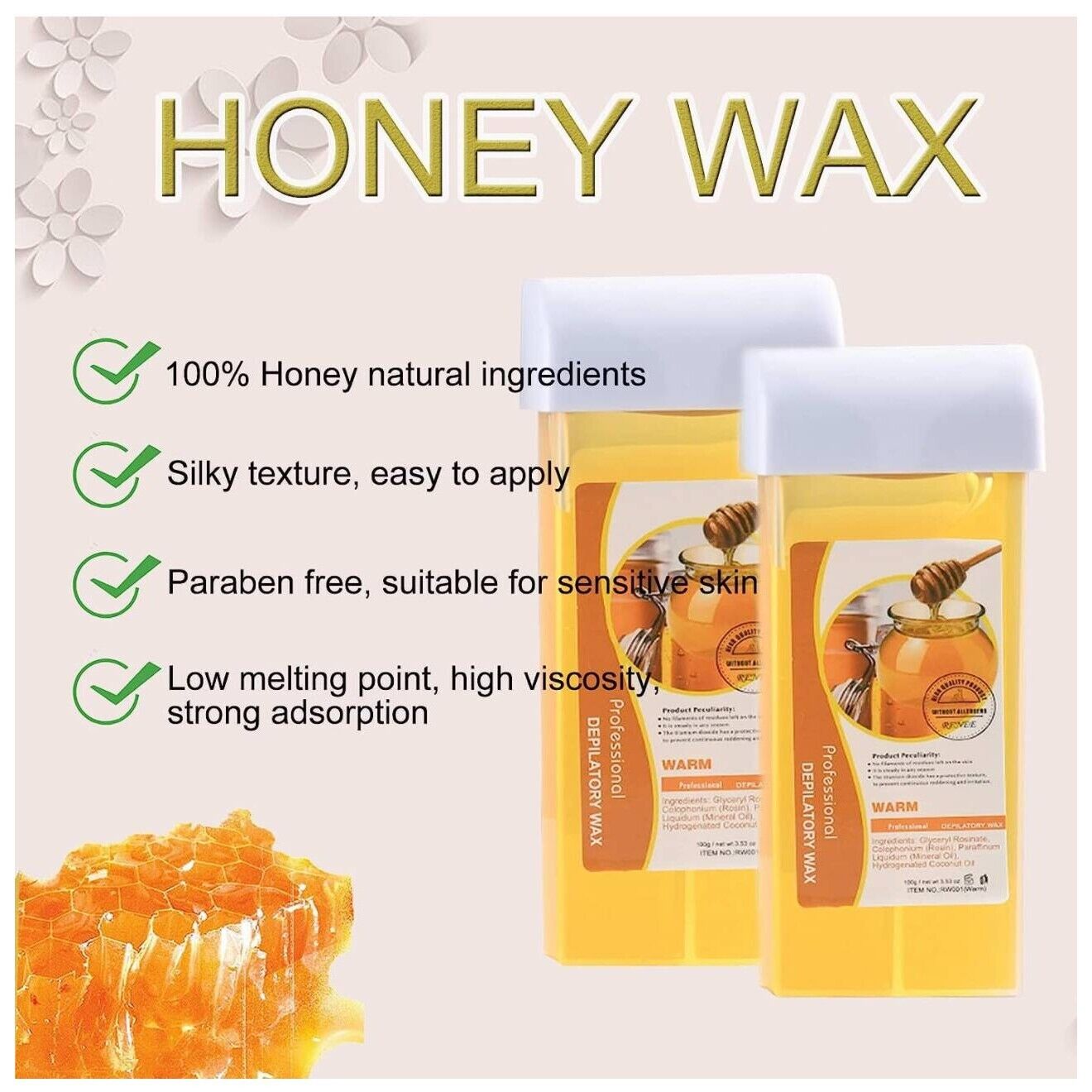 Josbes Roll-On Honey Wax Kit for Legs, Arms & Armpits - Warm Depilatory Wax, Paraben-Free Hair Removal - Smooth Skin for Summer, Beach & Special Occasions