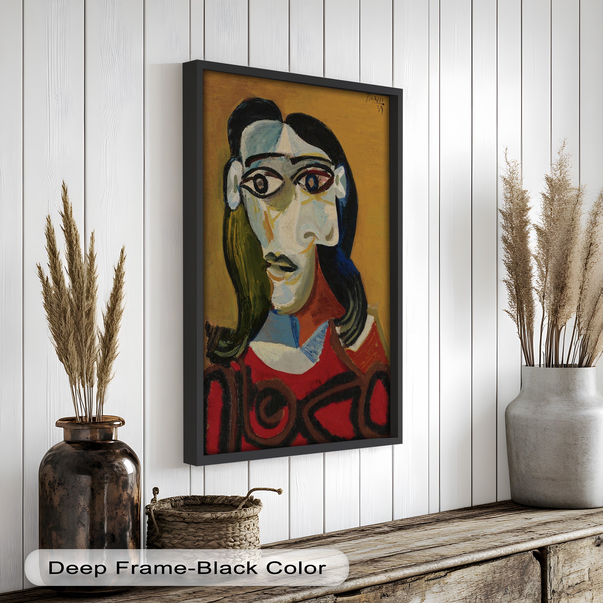 Abstract Portrait with Red Garment - Picasso Style Oil Painting Reproduction - Wall Art for Living Room, Bedroom & Office Decor