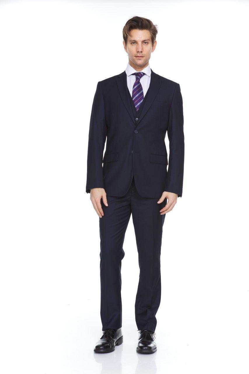 Ferera Collection Men's 3 Piece Modern Fit Suit Solid Navy - Premium Business & Wedding Attire for Formal Occasions & Special Events