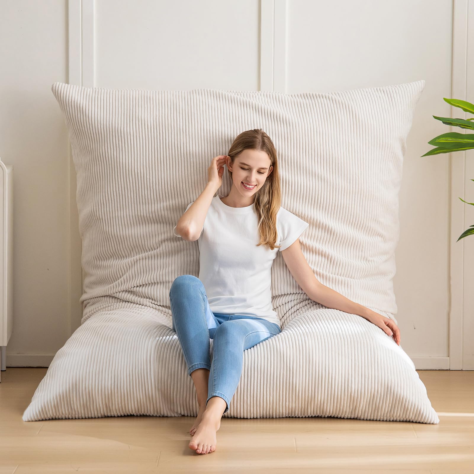 MAXYOYO 3-in-1 Bean Bag Chair - Giant Comfortable Pillow Lounger for Living Room, Bedroom & Dorm - Soft White Microfiber - Perfect for Relaxing, Gaming & Movie Nights