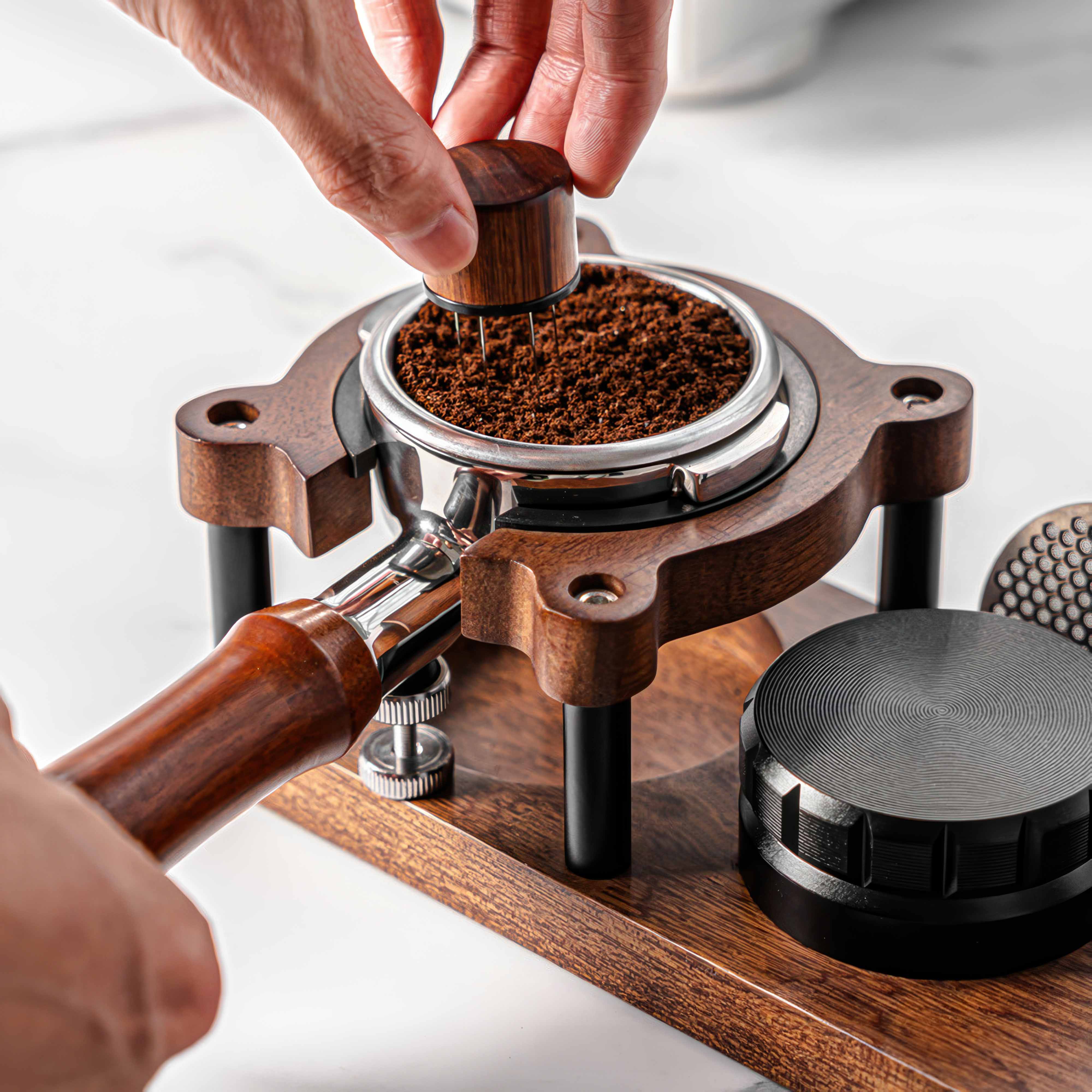 Premium Sapele Wood Espresso Tamper Holder - Barista-Grade Coffee Accessory for Home & Professional Use - Perfect for Espresso Machines & Coffee Stations