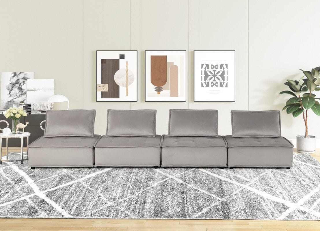 Anna Light Gray Velvet 4-Piece Modular Sectional Sofa Set - Modern Living Room Furniture for Small Spaces, Home Theater, and Apartment Lounge