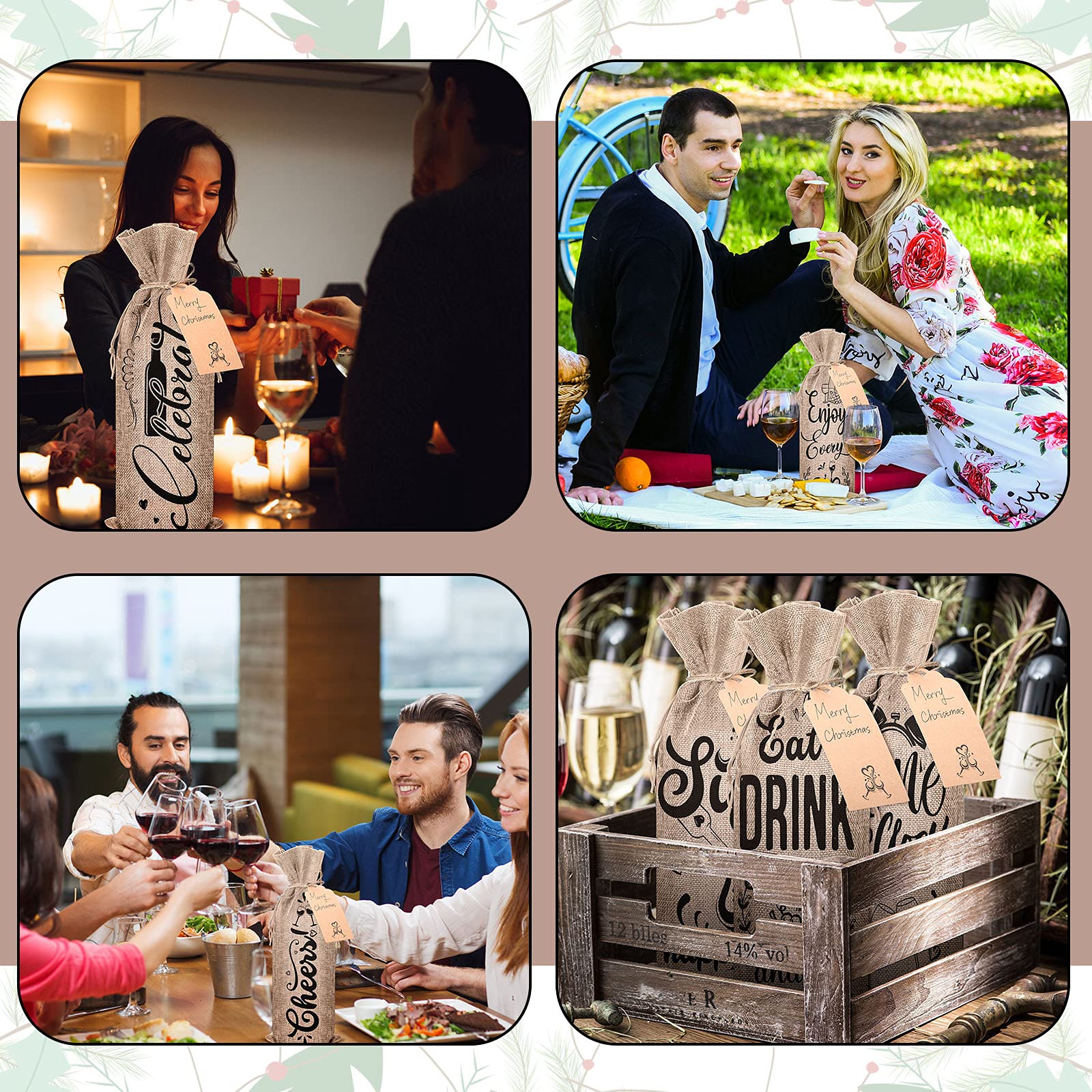 Shappy 10-Pack Natural Linen Wine Bottle Bags with Drawstring - Reusable Champagne Gift Bags for Wedding, Birthday & Party Favors - Perfect for Wine Gifts, Holiday Presents & Special Occasions