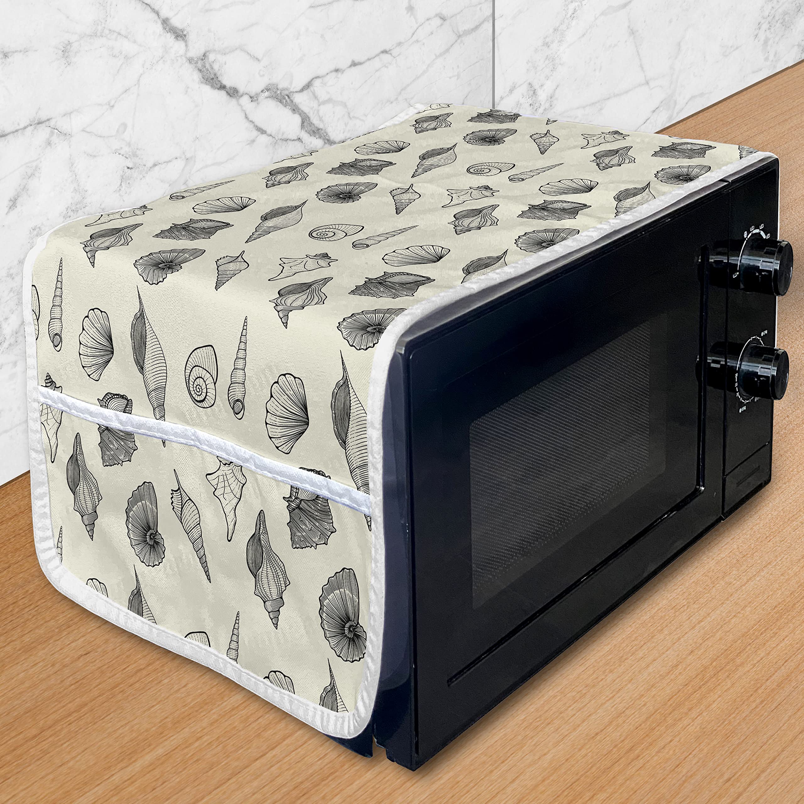 Lunarable Nautical Microwave Oven Cover - Waterproof Marine Themed Kitchen Organizer with Pockets, 36