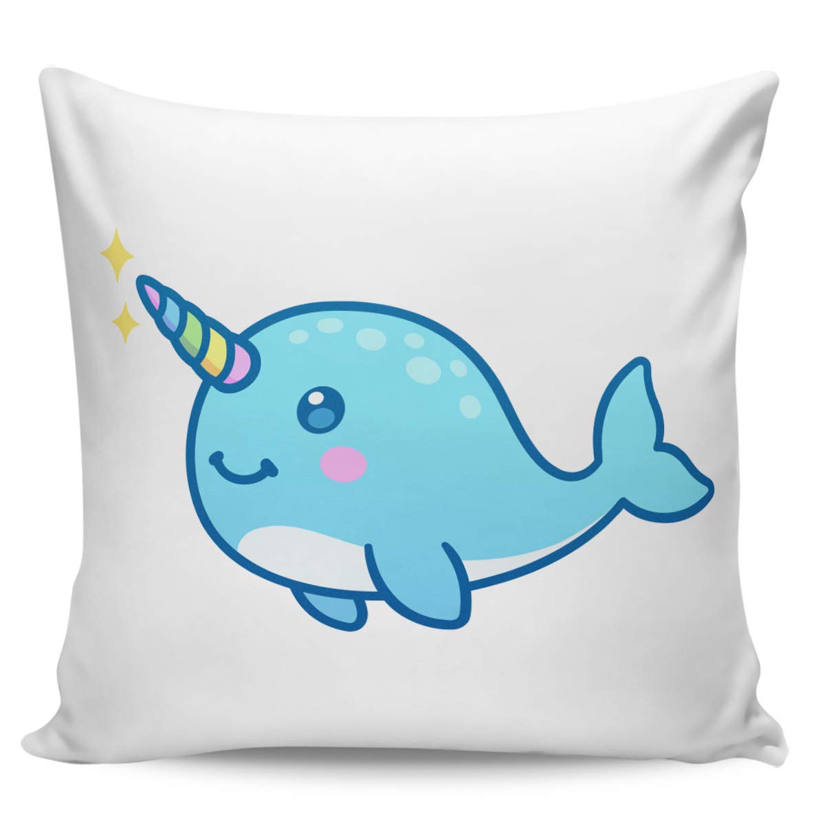 20x20 Inch Square Throw Pillow Covers - Removable Narwhal Cartoon Whale with Rainbow Horn Cushion Covers for Sofa, Couch, Bed & Chair - Easy to Clean Home Decor - Perfect for Living Room, Nursery & Kids Bedroom