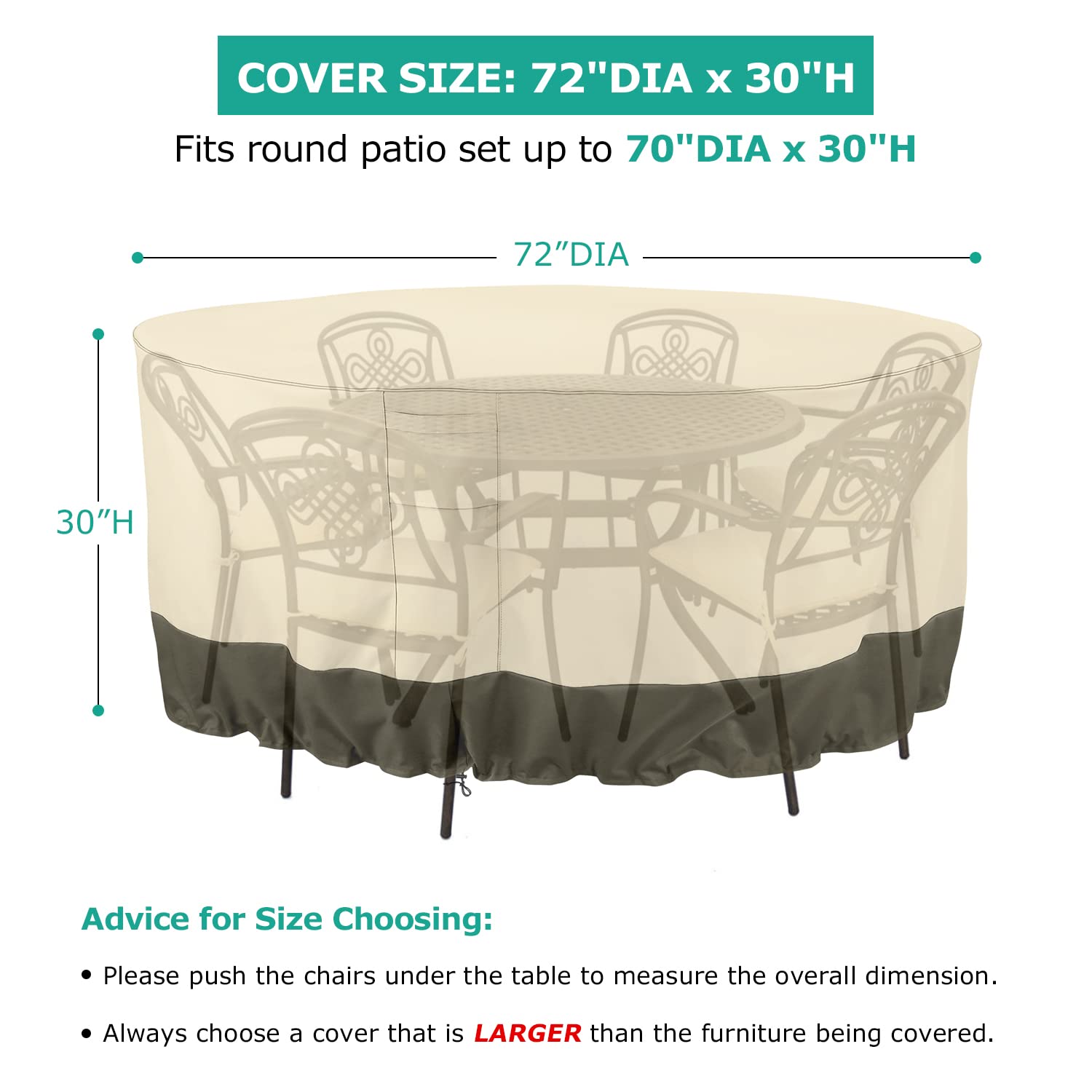 Waterproof Outdoor Patio Furniture Covers for Round Table & Chairs Set - UV Resistant, Anti-Fading, 72-Inch Diameter (Beige/Olive) - Perfect for Backyard, Garden & Deck Protection Against Rain, Sun & Weather Damage