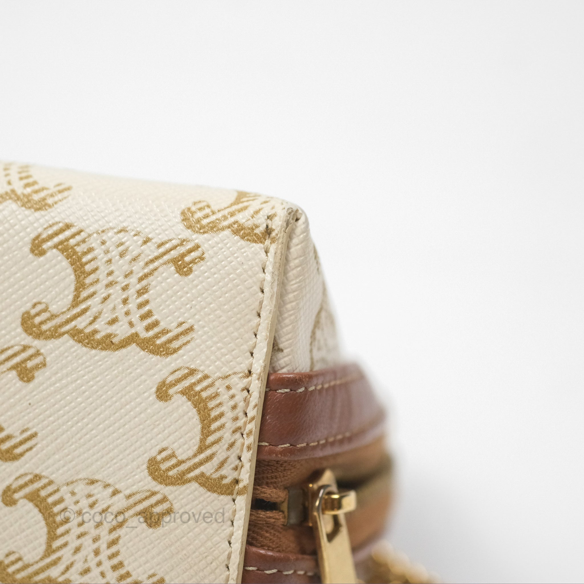 Celine Triomphe Canvas and Lambskin Chain Clutch Bag - White/Tan Crossbody Purse for Women | Perfect for Evening Parties, Weddings & Date Nights