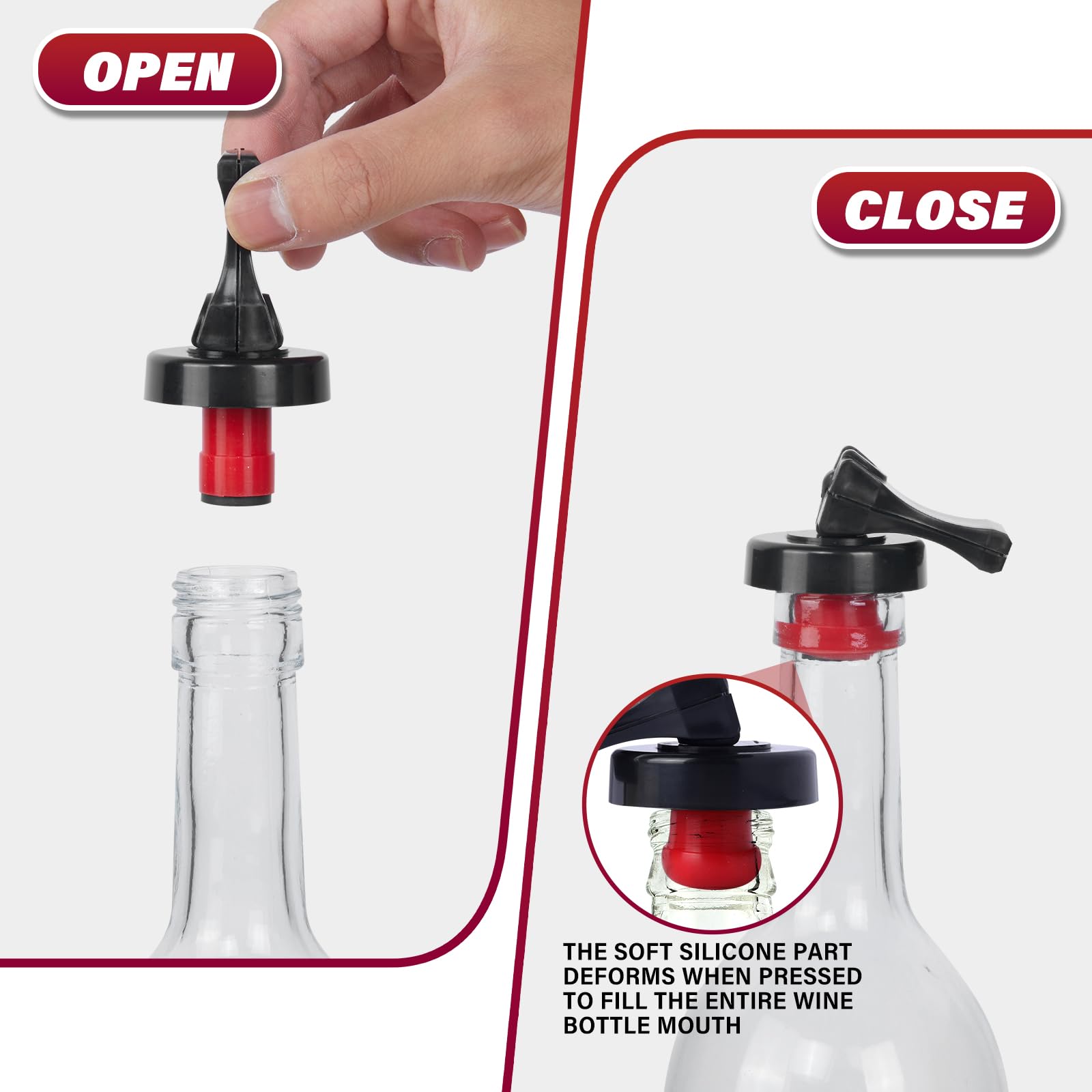6-Pack Plastic Vacuum Wine Stoppers with Airtight Seal - Wine Bottle Sealer Set to Keep Wine Fresh - Perfect for Red, White & Sparkling Wine Preservation at Home, Parties & Restaurants