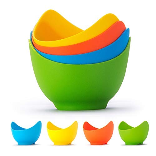 4-Pack Silicone Egg Poacher Cups with Base Ring | Non-Stick DIY Poached Egg Maker for Egg Cooker | Perfect for Melted Chocolate, Dessert Cake & Jelly Molds | Ideal for Breakfast, Baking & Party Food Prep