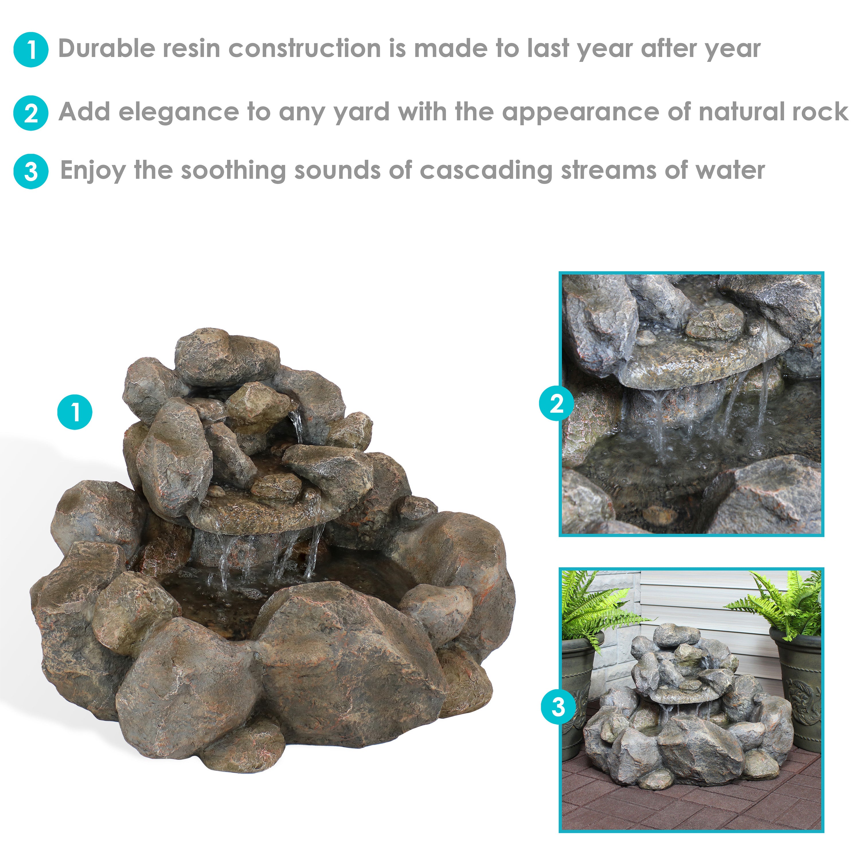 Sunnydaze Rocky Ravine Outdoor Water Fountain - 18 Inch Garden Decor with Natural Stone Design for Patio, Yard, and Landscape | Relaxing Water Feature for Backyard, Deck, or Outdoor Living Space