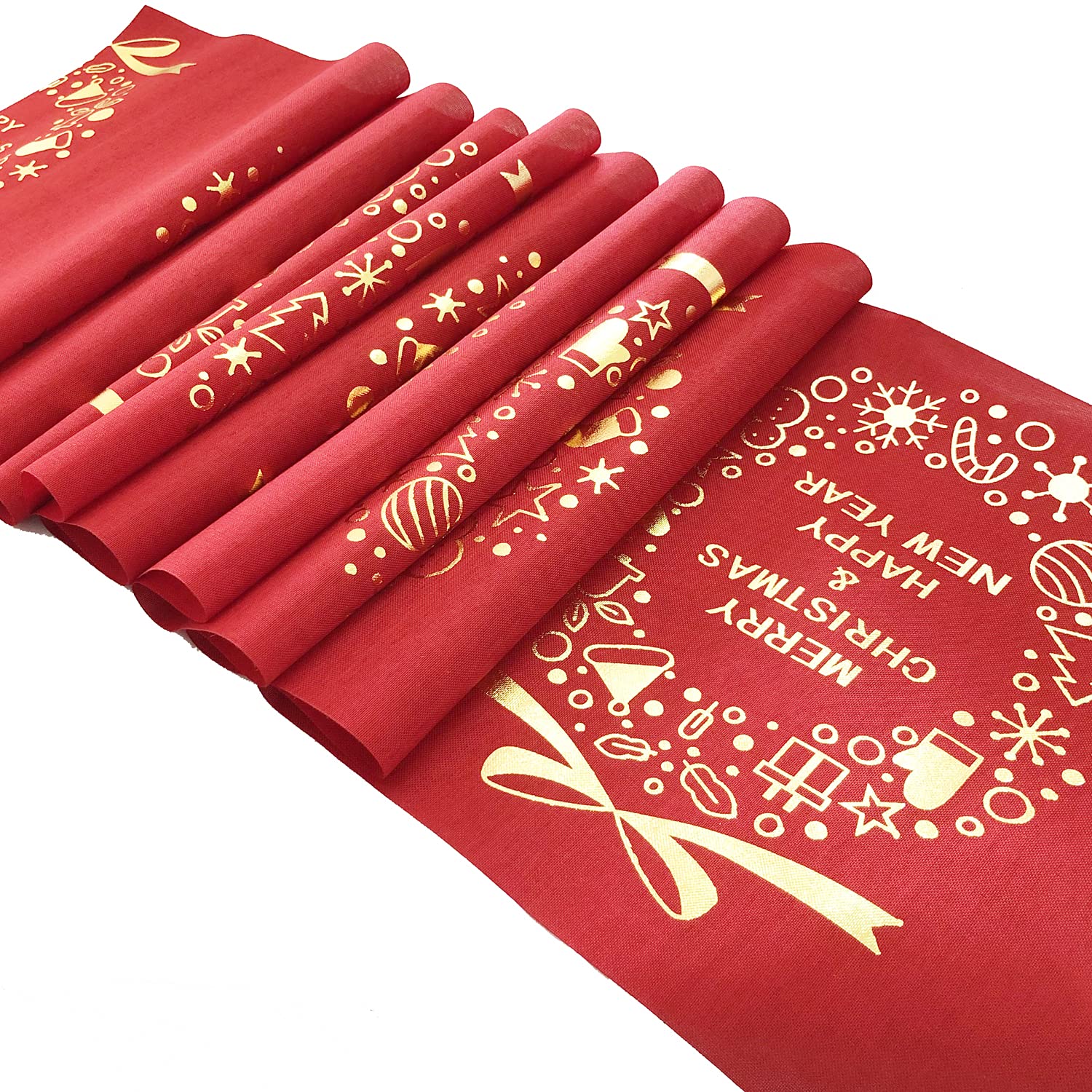 11''x 108'' Gold Garland Linen Table Runner for Christmas & New Year Dining Room Decoration, Perfect for Holiday Parties and Festive Gatherings