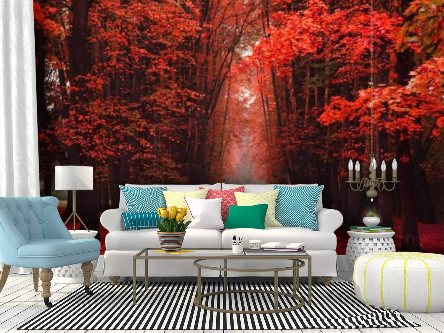 Peel and Stick Wallpaper - Autumn Park Forest Landscape Wall Mural - Self-Adhesive Removable Vinyl Film Roll for Home Decor - Perfect for Living Room, Bedroom, Nursery & Office Accent Walls