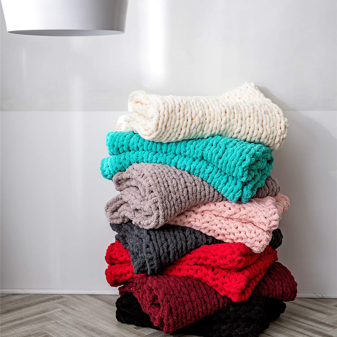 Vctops Boho Chenille Chunky Knit Throw Blanket - Super Soft & Warm Hand-Knit Blanket for Couch, Bed, Sofa & Chair - Wine Red (51x63 inches) - Perfect for Cozy Nights, Home Decor & Gift Giving