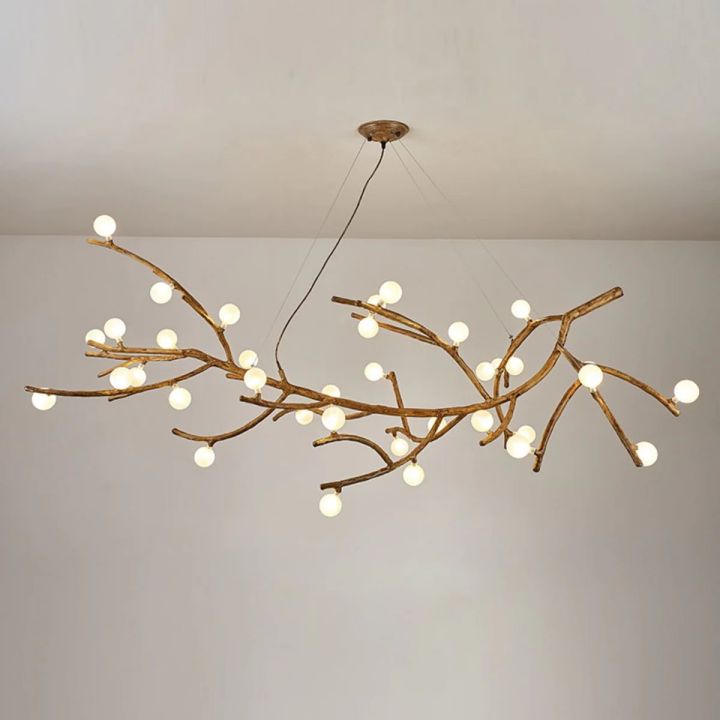 Boho Tree Branch Modern Chandelier - Handmade Wooden Ceiling Light Fixture for Living Room, Bedroom & Dining Room - Rustic Nature-Inspired Lighting Decor for Home & Cafe