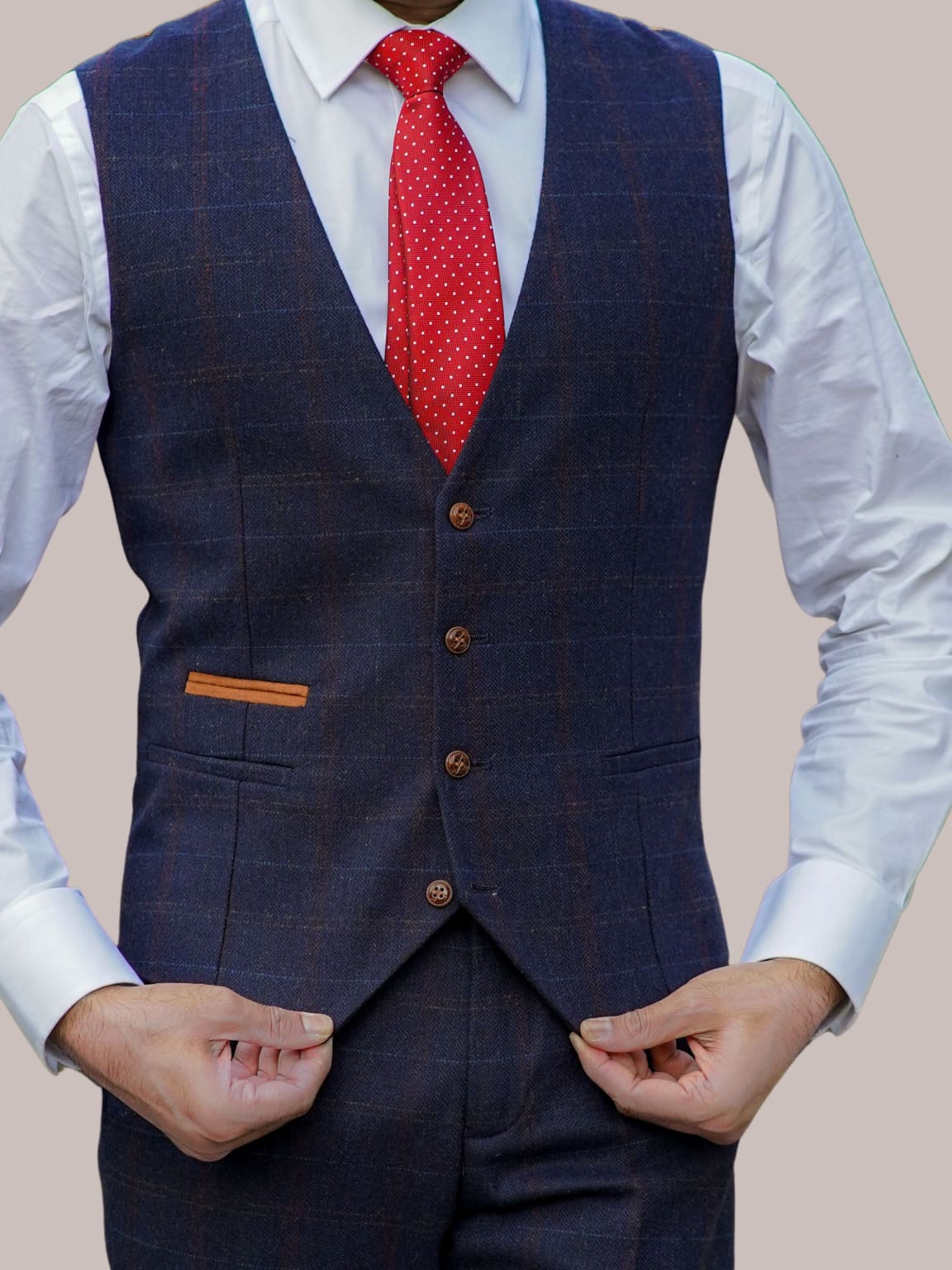 Barucci Bruno Men's Vintage Navy Tweed Waistcoat Vest - Classic Formal & Casual Slim Fit Vest for Weddings, Office & Outdoor Events