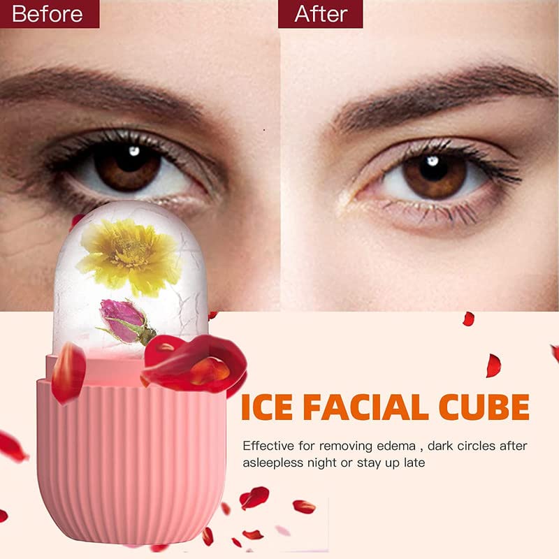 SUNISA Ice Face Roller & Eye Massager - Cooling Facial Roller for Puffy Eyes, Neck Pain Relief & Migraine - Reusable Silicone Ice Cube Massage Tool for Skin Care & De-Puffing (Pink) | Perfect for Morning Routine, Spa Day & Post-Workout Recovery