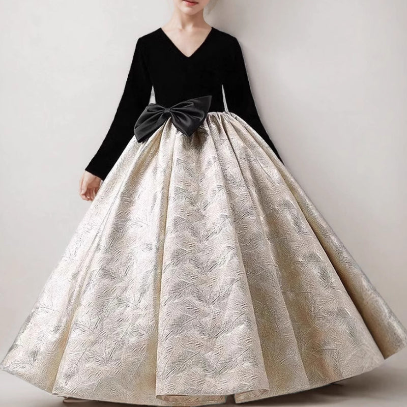 Elegant Black Girls' Pageant Dress with Long Sleeves - Perfect for Baptism, First Communion & Special Occasions