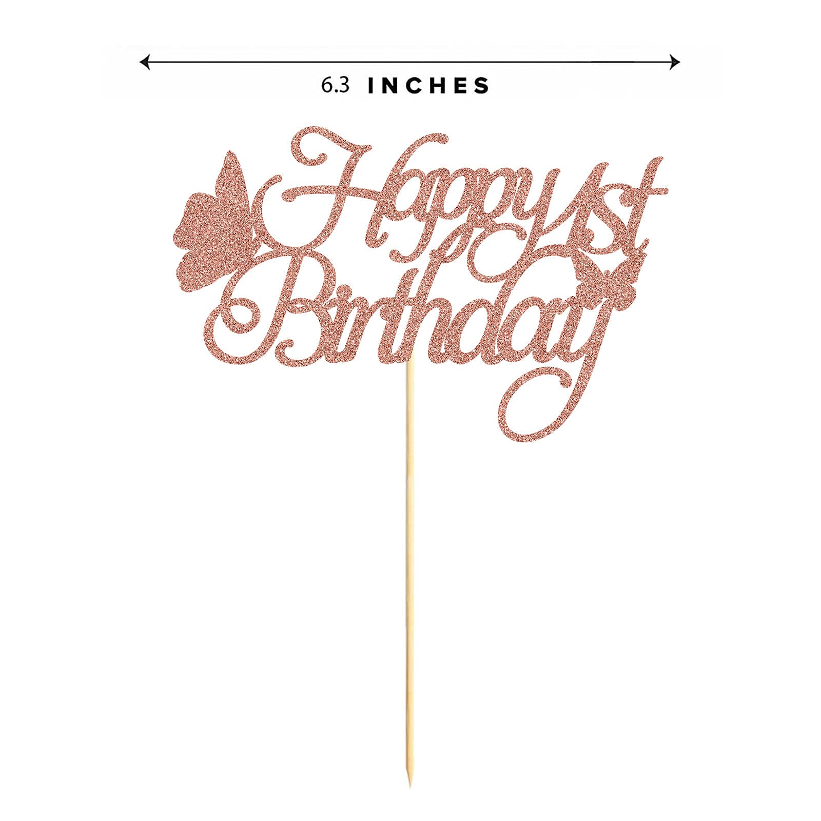 Rose Gold Glitter Butterfly Cake Topper for 2nd Birthday Party - Elegant Rose & Butterfly Girl Cake Decoration for Happy Birthday Celebrations, Baby Showers & Special Occasions