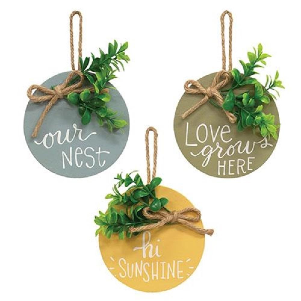 Round Wooden Sign Ornament with Greenery - Set of 3 Rustic Home Decor for Wall, Door, or Shelf - Perfect for Farmhouse, Christmas, and Seasonal Decorations