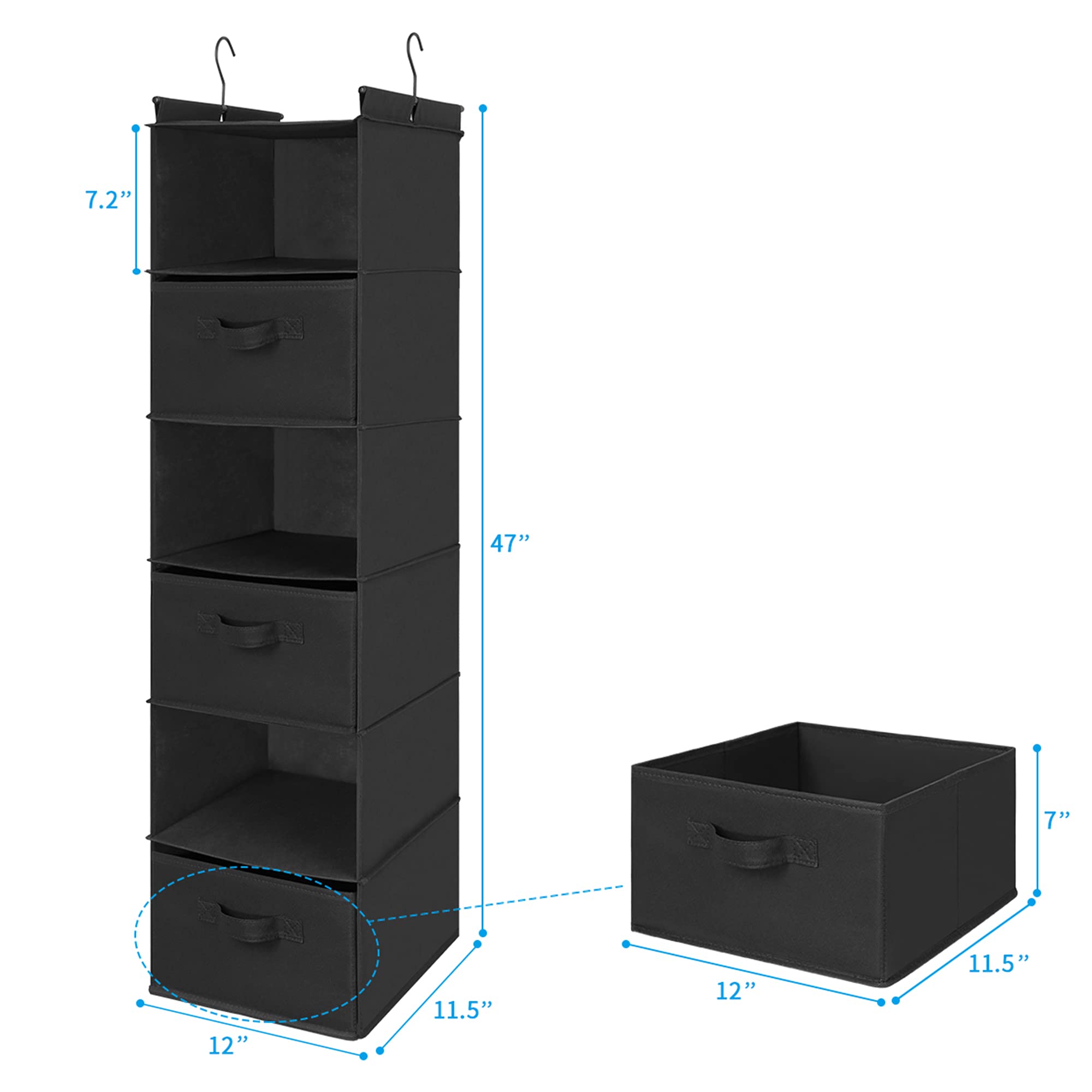 MAX Houser 6-Tier Hanging Closet Organizer with 2 Sturdy Hooks - Foldable Storage Shelf for Bedroom, Bathroom & Closet (Black-D3) - Perfect for Organizing Clothes, Shoes & Accessories