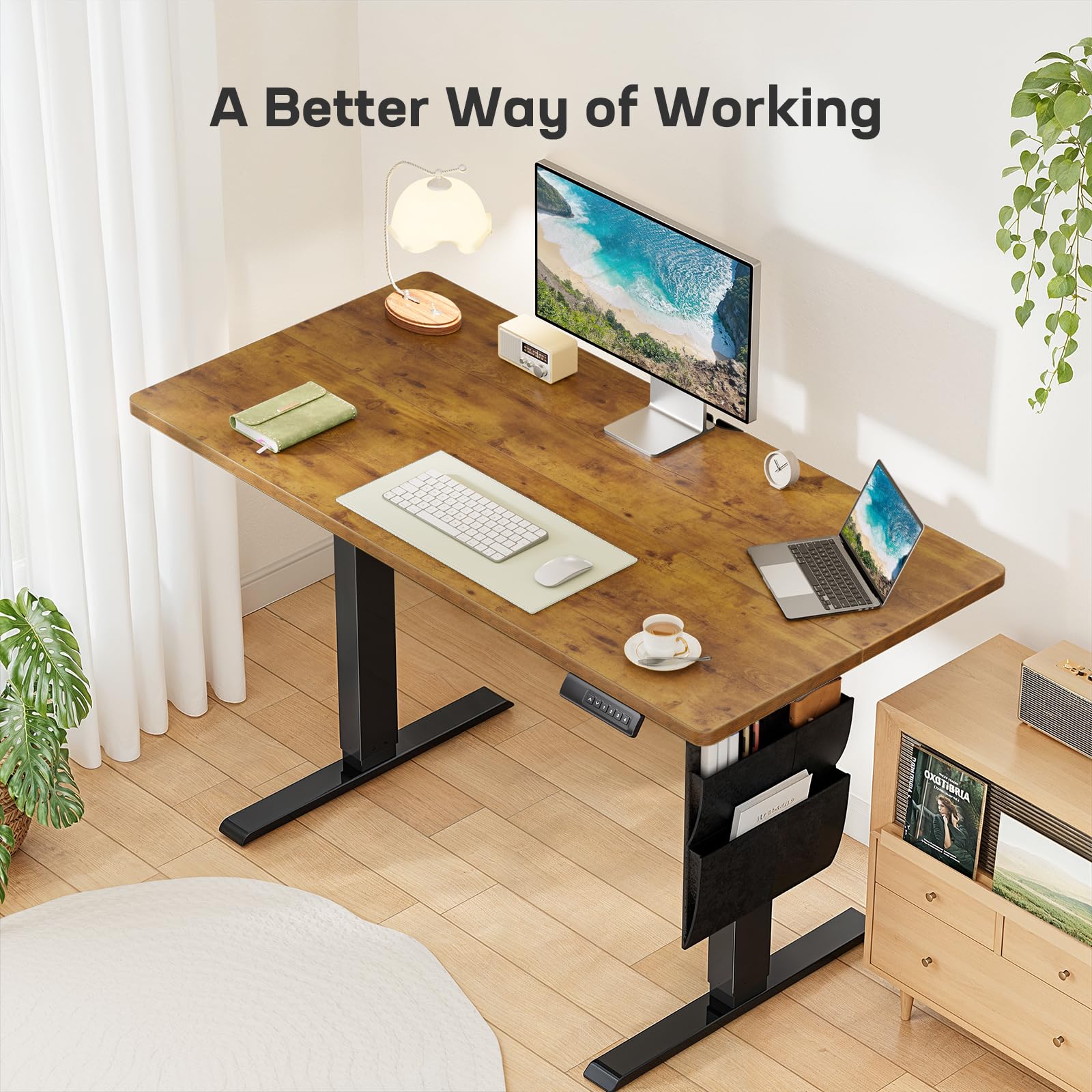 Marsail 48x24 Inch Electric Standing Desk - Adjustable Height Home Office Desk with Storage Bag & Headphone Hook, Memory Preset for Computer Workstations | Perfect for Remote Work, Gaming & Study Setup