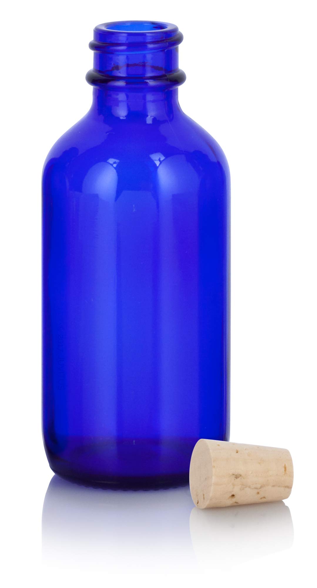 2 oz Cobalt Blue Glass Boston Round Bottle with Cork Stopper - 12 Pack + Free Funnel - Perfect for Essential Oils, DIY Beauty Products & Home Brewing