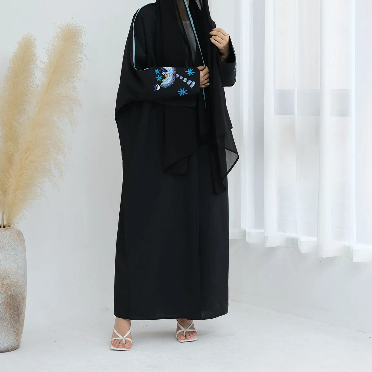 Elegant Embroidered Cardigan Open Abaya Dress for Women - Boho Chic Loose Cover Up #24876 | Perfect for Prayer, Mosque, Special Occasions & Everyday Wear