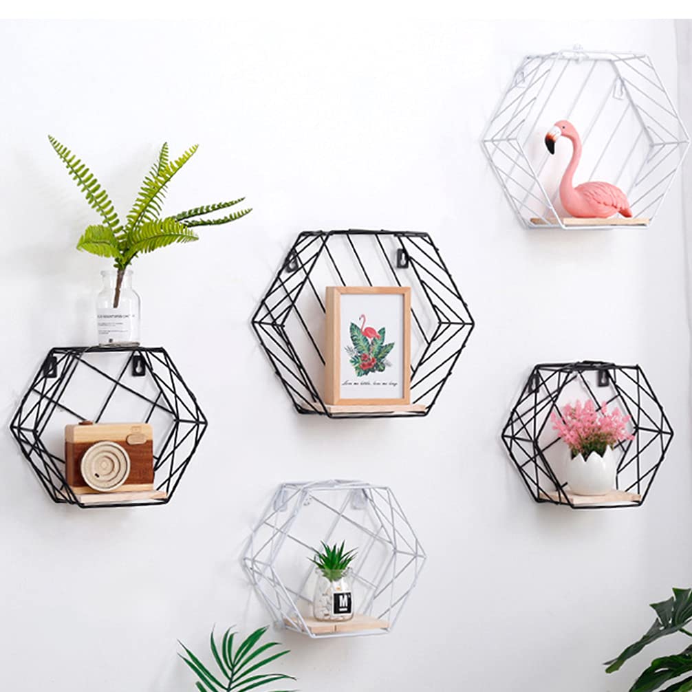 Hexagonal Mesh Wall Shelf - Cabilock Wall Mounted Display Holder & Storage Rack for Home Organization | Perfect for Bathroom, Bedroom, Kitchen & Office Decor