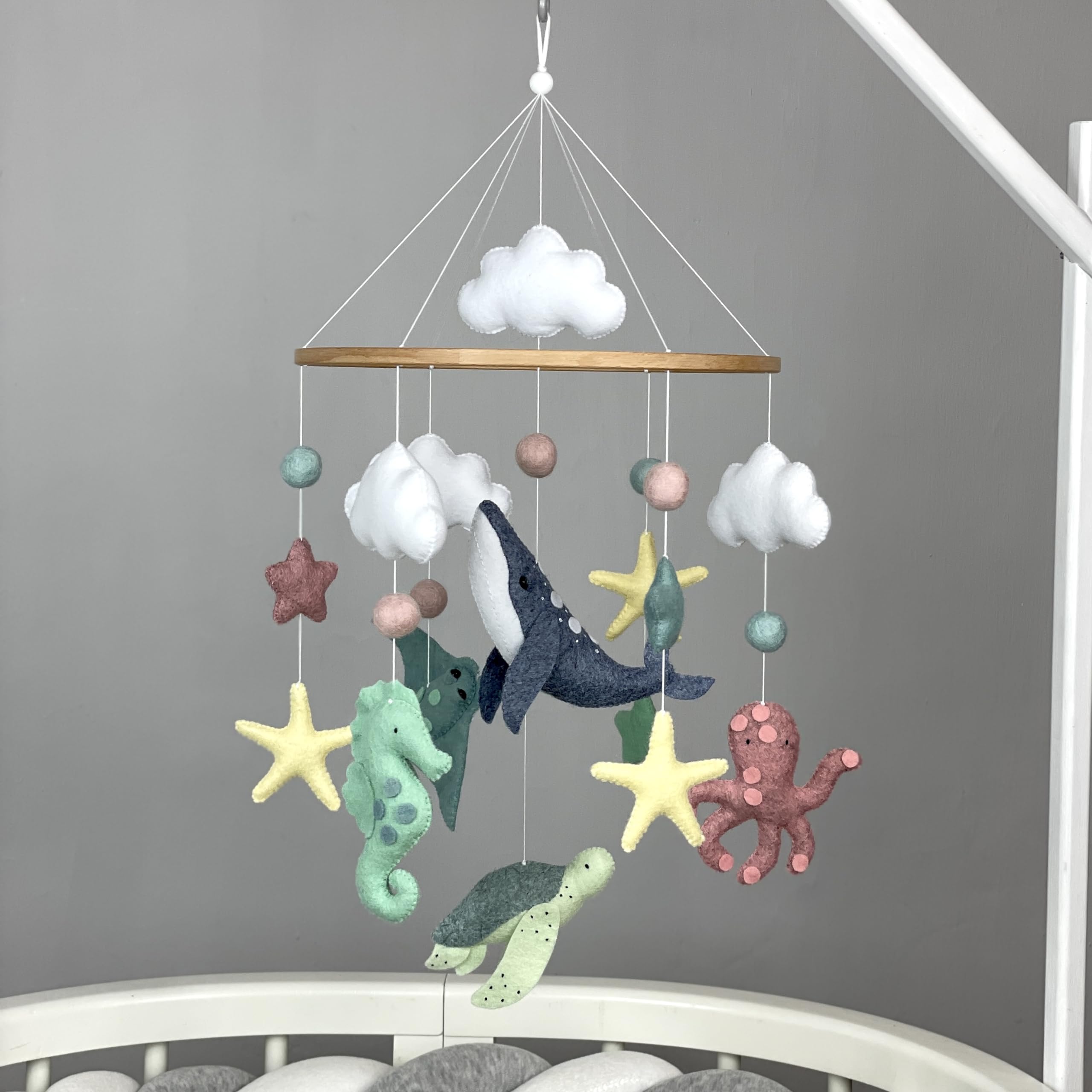 Ocean Baby Crib Mobile - Under the Sea Nursery Decor with Felt Sea Animals, Neutral Nautical Theme | Perfect Baby Shower Gift, Newborn Nursery Essential & Thoughtful Present for New Moms | Creates Calming Ocean Ambiance for Baby's Sleep Time