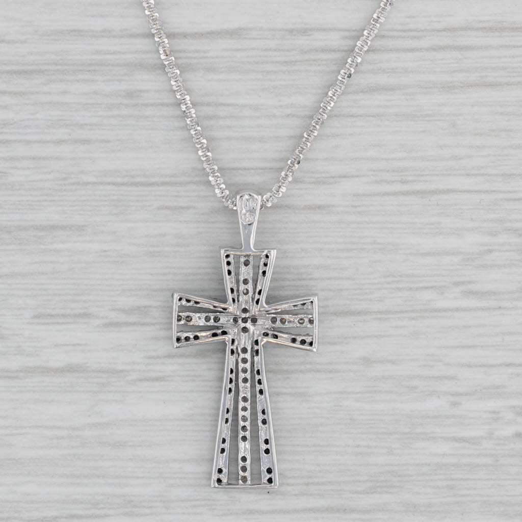 0.27ctw Black & White Diamond Cross Pendant Necklace - 10k White Gold 17-19 Inch Chain - Elegant Religious Jewelry for Women - Perfect for Church, Weddings & Special Occasions