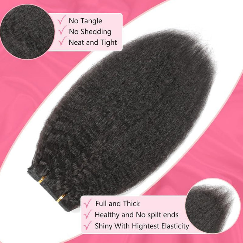 Eullair Kinky Straight Clip-in Hair Extensions - 100% Remy Human Hair, 8PCS Set with 20 Clips, Double Weft 120g for Black Women - Perfect for Styling, Parties & Everyday Wear