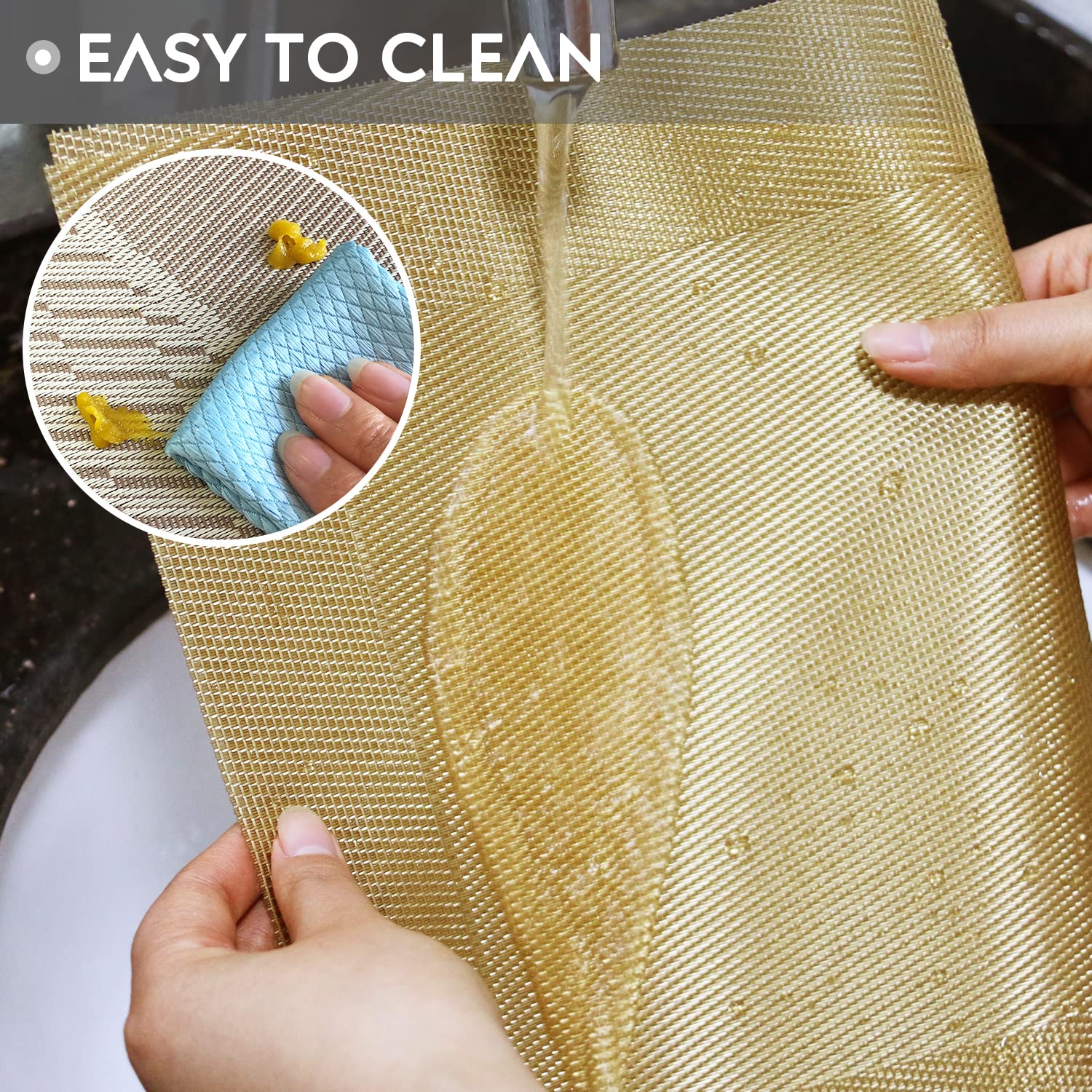 Trophable Placemats Set of 6 - Heat Resistant Woven PVC Table Mats, Non-Slip & Stain Resistant Vinyl Placemats for Kitchen & Dining - Washable & Easy to Clean - Perfect for Everyday Meals, Dinner Parties & Holiday Gatherings