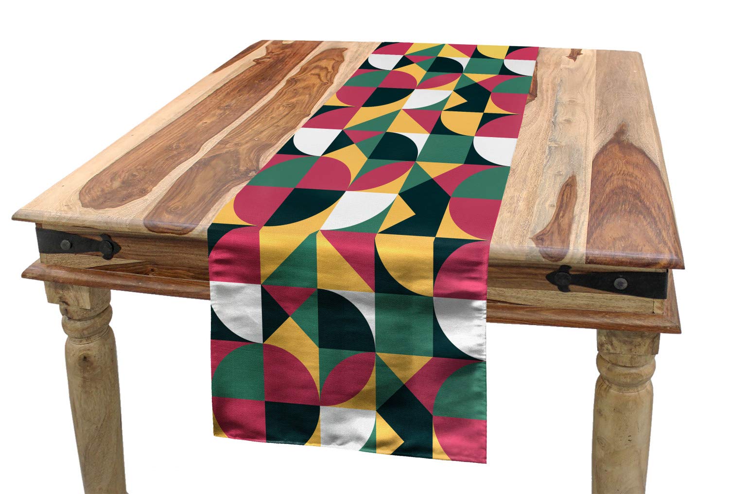 Ambesonne Geometric Table Runner - Colorful Circles and Triangles Design, 16