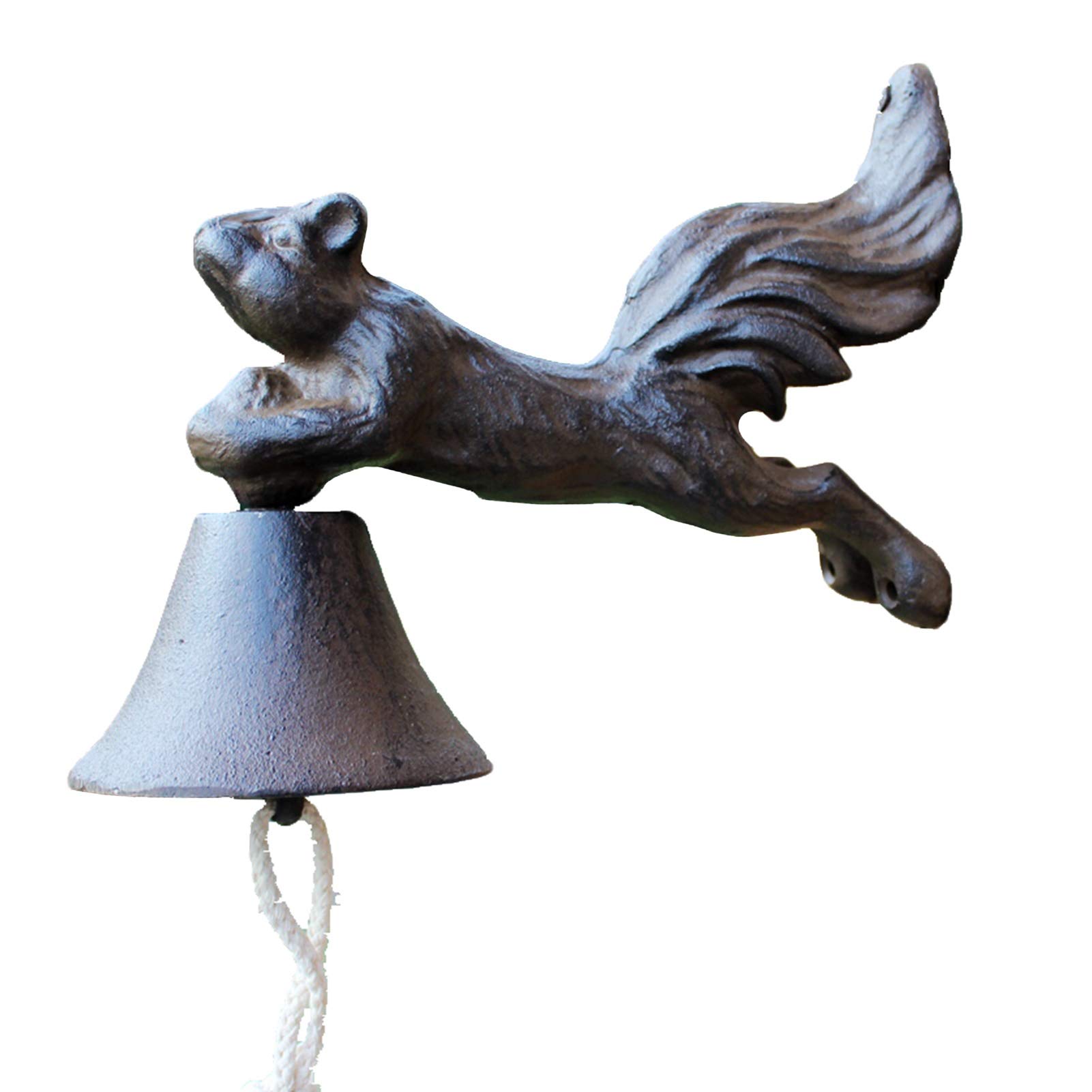 BEFASYY Cast Iron Squirrel Door Bell - Loud Outdoor Wall Decor, Rustic Patio Hanging Bell for Farmhouse & Garden Entrance (Perfect for Country Homes, Cabins, and Porch Decorations)