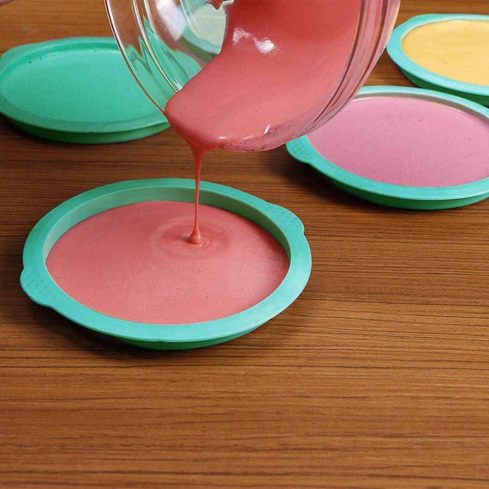 Rainbow Round Cake Pan Set - 6 Inch Non-Stick Silicone Baking Molds (5-Piece) for Cakes, Cupcakes, Pancakes & Pizza - Perfect for Birthday Parties, Baking Classes & Home Kitchen Use