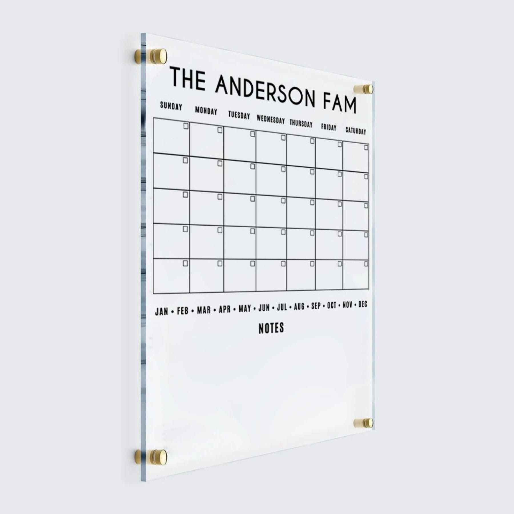 Custom Acrylic Family Calendar 2025 - Personalized Vertical Wall Calendar with Dry Erase Surface | Weekly & Monthly Planner | Transparent Organizer for Home, Office & Kitchen Planning