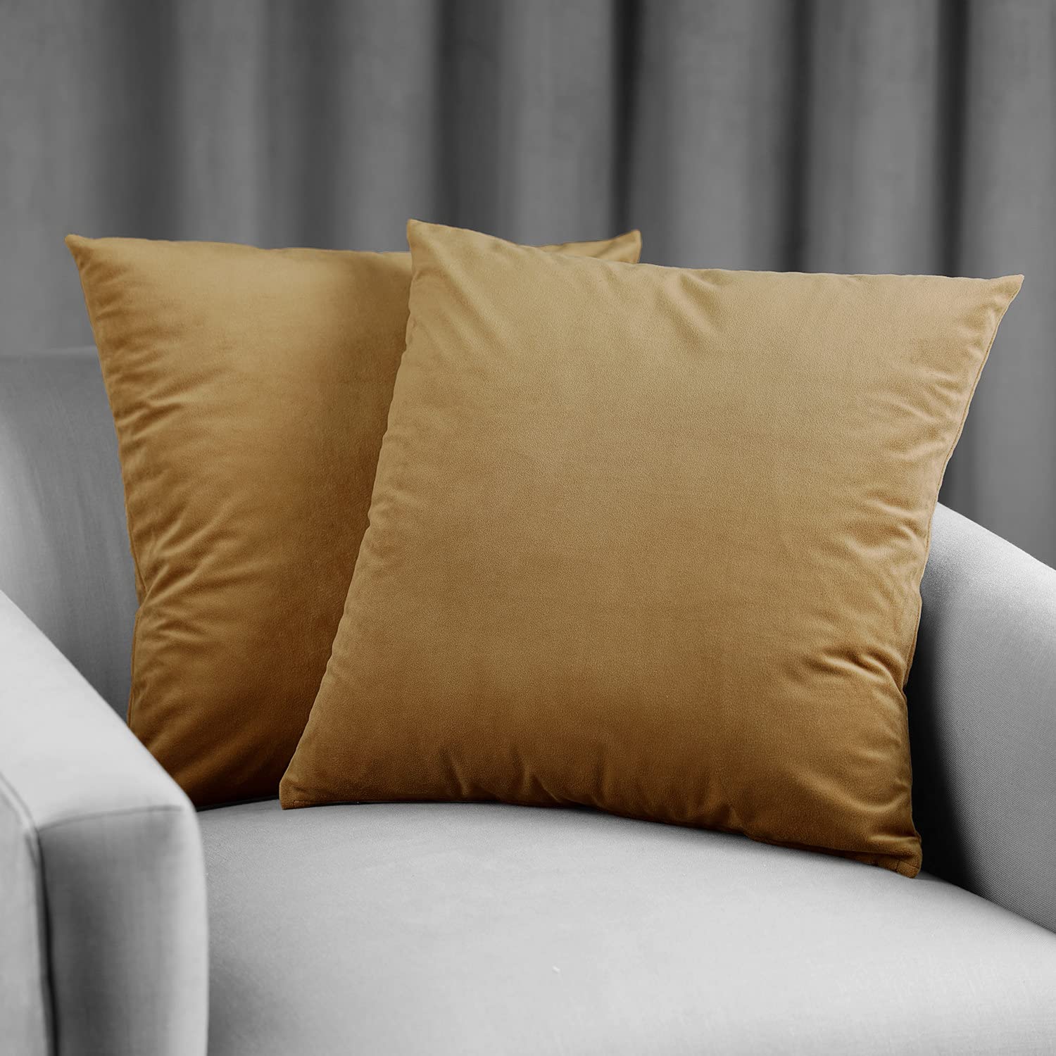 Premium Velvet Cushion Covers 18x18 Inches (Pair) - Amber Gold Luxury Pillow Covers for Sofa, Bed, Chair - Soft Signature Velvet Home Decor - HPD Half Price Drapes VPCH-140805-CC18PR