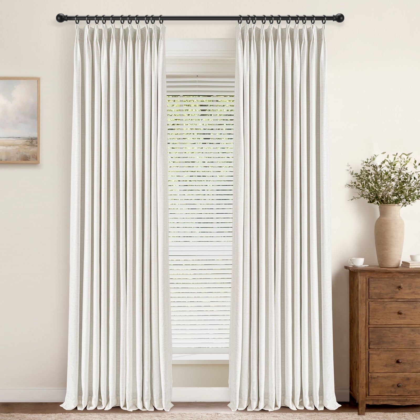 Insignia Blue Luxury Semi-Sheer Linen Curtains - Custom Pleated Drapes for Living Room & Bedroom | Elegant Window Treatments for Home Decor