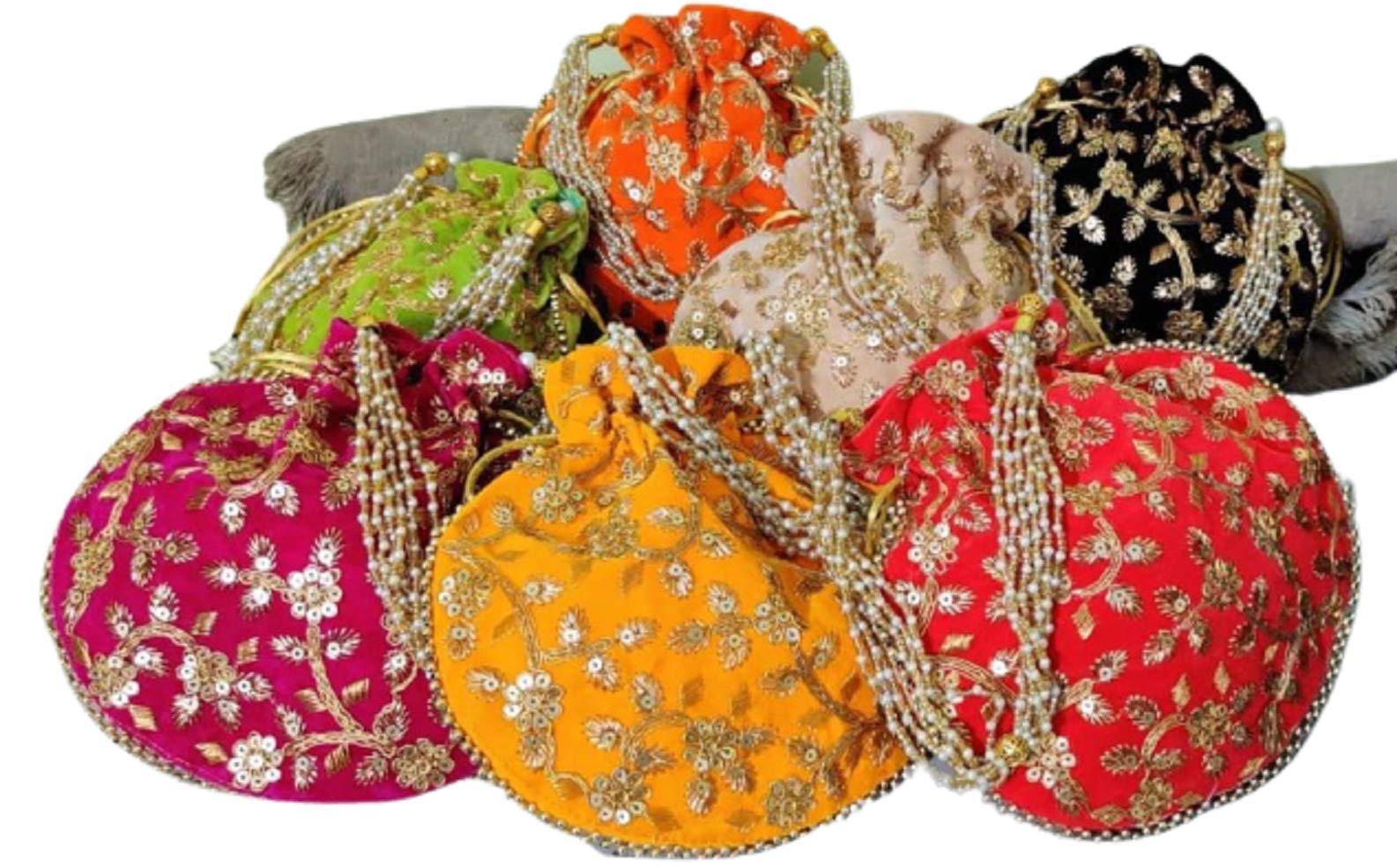 50 Pack Handmade Women's Velvet Embroidered Potli Purse Bags - Indian Drawstring Clutch Pouch for Weddings, Parties & Festive Occasions