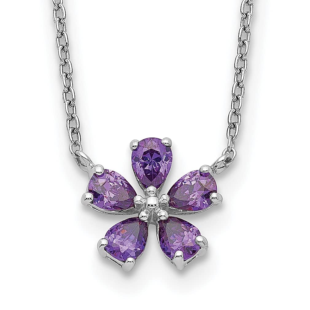 925 Sterling Silver Purple Cubic Zirconia Flower Pendant Necklace for Women | Elegant CZ Chain Jewelry Gift for Her | Perfect for Gardening, Parties & Special Occasions