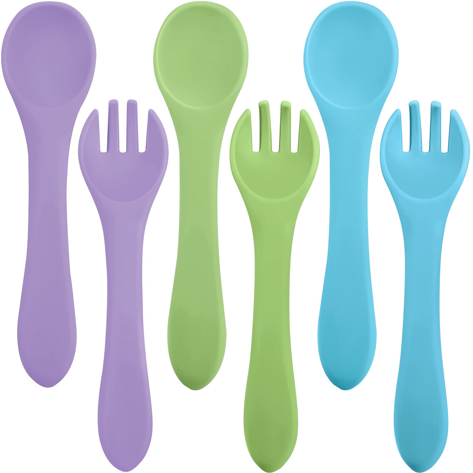 6-Piece Silicone Baby Feeding Fork and Spoon Set - BPA-Free, Soft & Safe Self-Feeding Utensils for Infants 6+ Months - Perfect for Toddlers Learning to Eat Solids (Primary Colors) - Ideal for First Foods, Baby-Led Weaning & Travel Meals