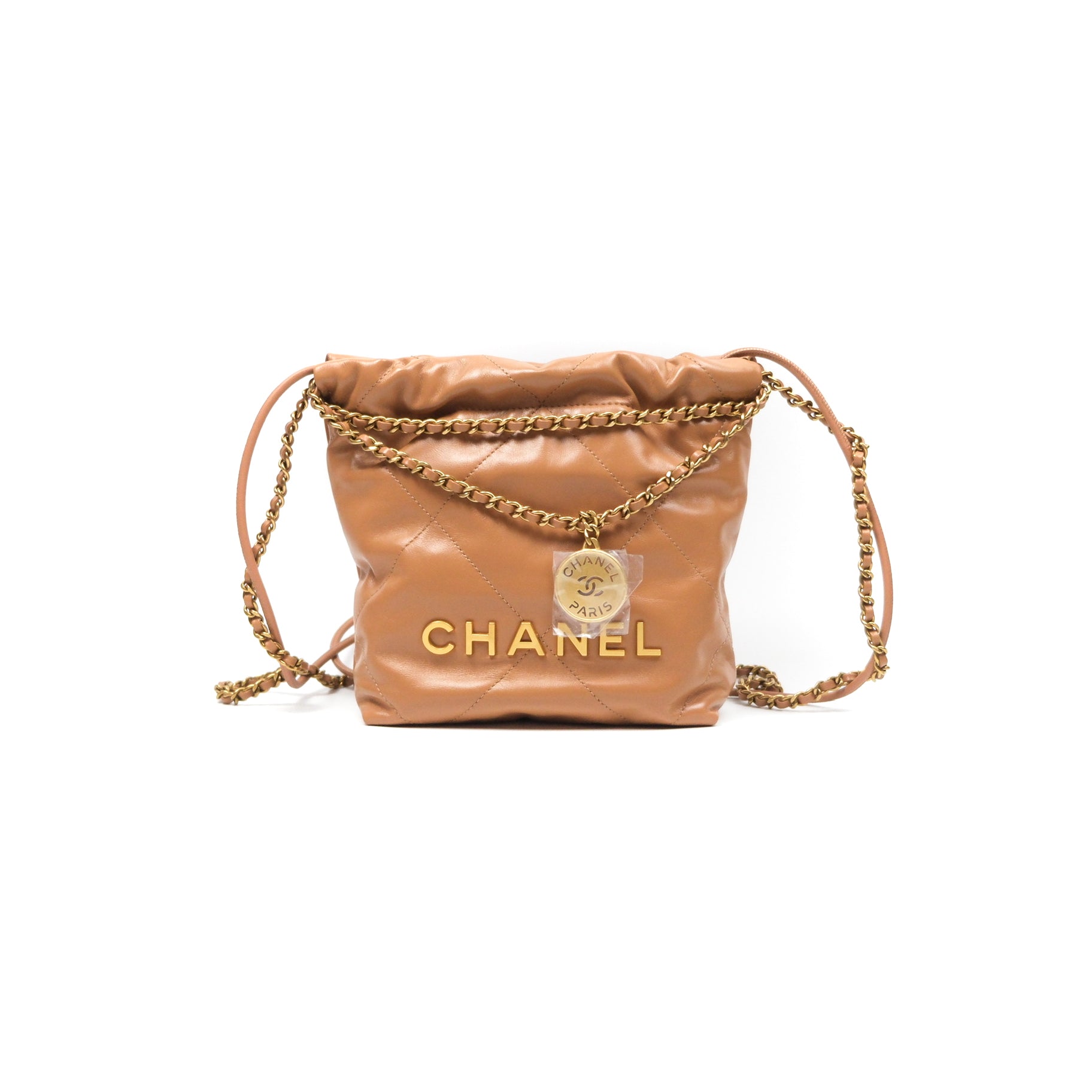 Chanel 22 Mini Bag in Caramel Crumpled Calfskin Leather - Luxury Crossbody Purse for Women, Perfect for Date Night & Evening Events